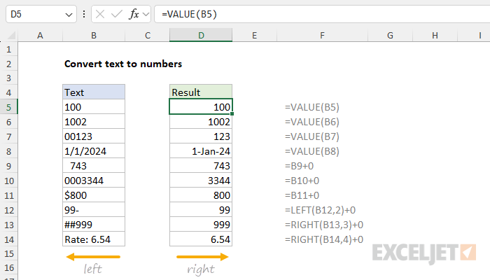 Convert text to numbers