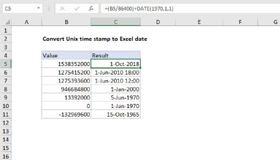 Excel Convert Unix time stamp to Excel date