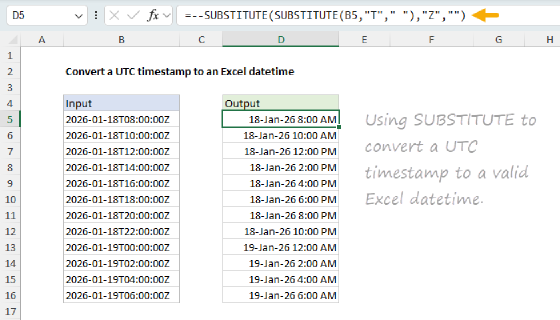 Excel Convert UTC timestamp to Excel datetime