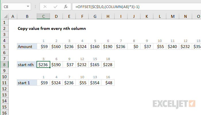 Copy value from every nth column