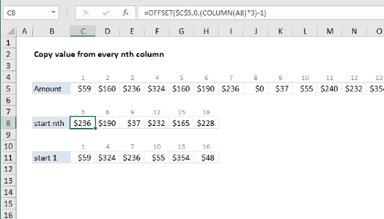 Excel Copy value from every nth column