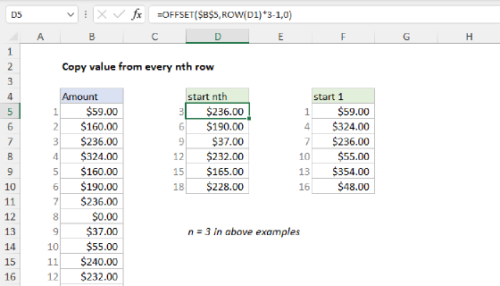 Excel Copy value from every nth row