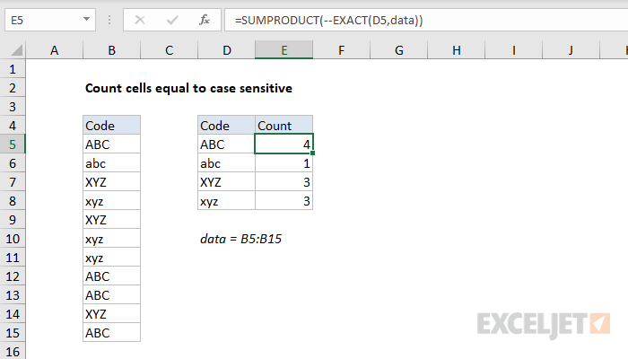 Count cells equal to case sensitive