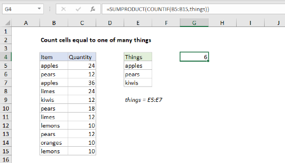 Excel Count cells equal to one of many things