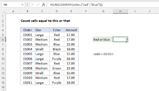 Excel Count cells equal to this or that
