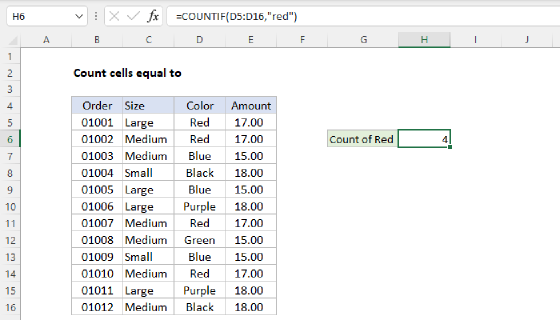 Excel Count cells equal to