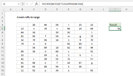Excel Count cells in range