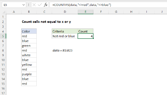 Excel Count cells not equal to x or y