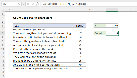 Excel Count cells over n characters