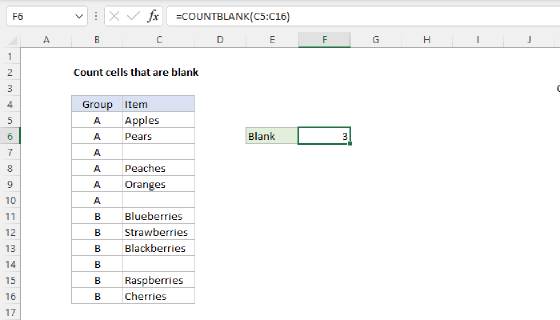 Excel Count cells that are blank
