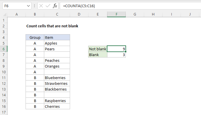 Count cells that are not blank - Excel formula | Exceljet