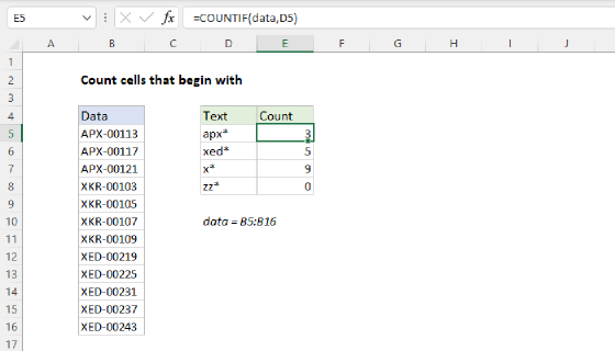 Excel Count cells that begin with
