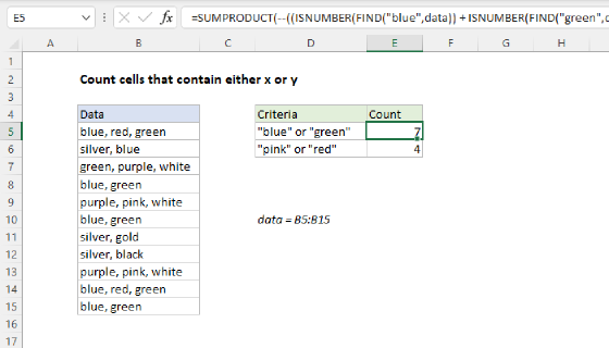 Excel Count cells that contain either x or y
