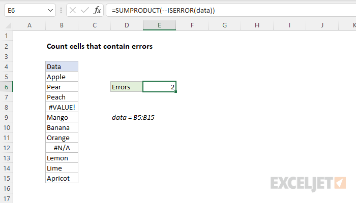 Count cells that contain errors