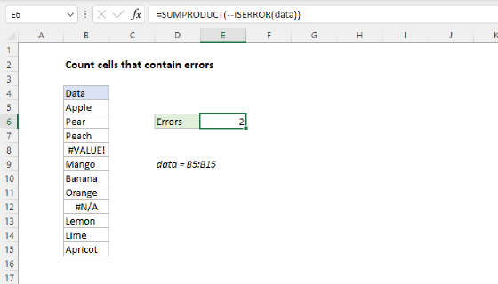 Excel Count cells that contain errors