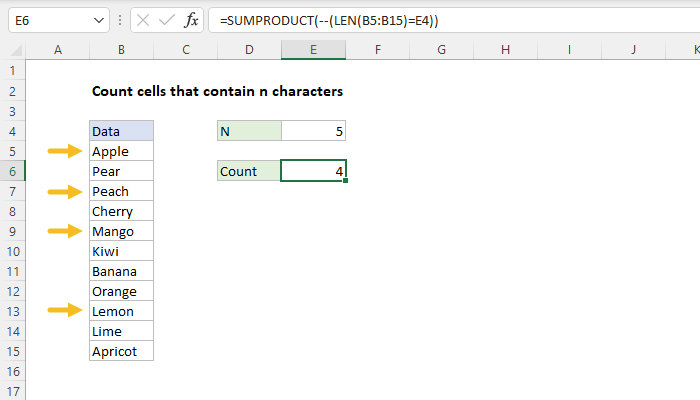 Count cells that contain n characters