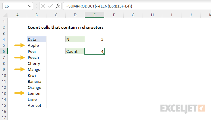 Count cells that contain n characters