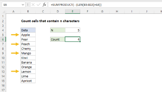 Excel Count cells that contain n characters