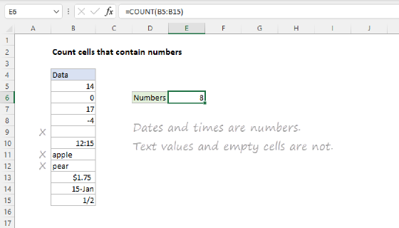 Excel Count cells that contain numbers