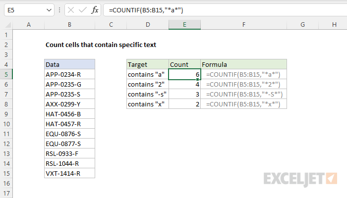 Count cells that contain specific text