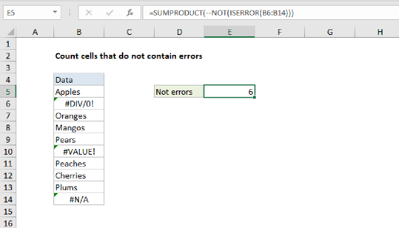 Excel Count cells that do not contain errors