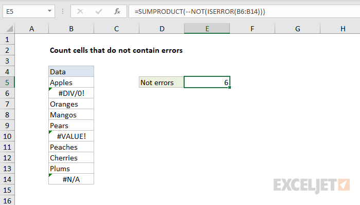 Count cells that do not contain errors