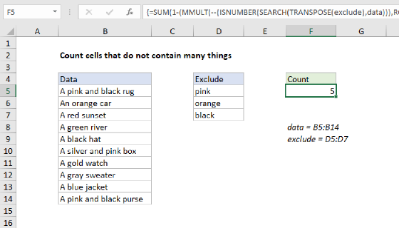 Excel Count cells that do not contain many strings