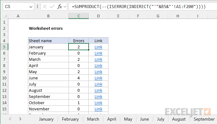 Count errors in all sheets