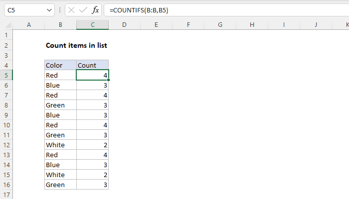 Count items in list - Excel formula | Exceljet