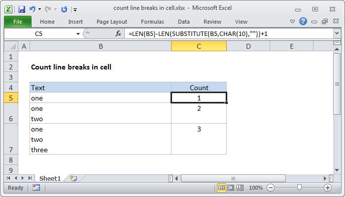 Count line breaks in cell