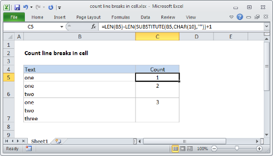 Excel Count line breaks in cell