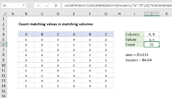 Excel Count matching values in matching columns