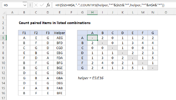 Excel Count paired items in listed combinations
