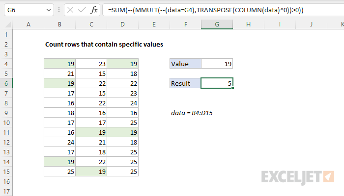 Count rows that contain specific values