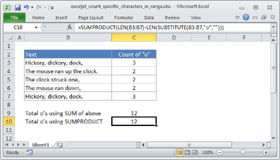 Excel Count specific characters in a range