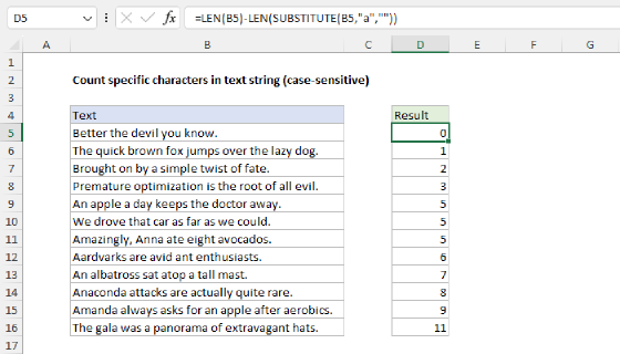 Excel Count specific characters in text string