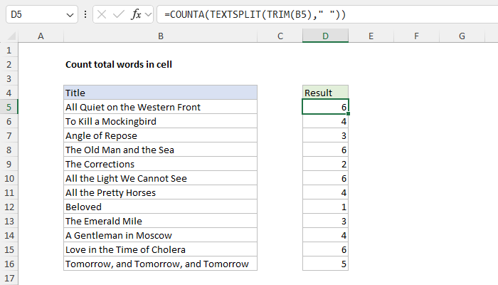 Count total words in a cell