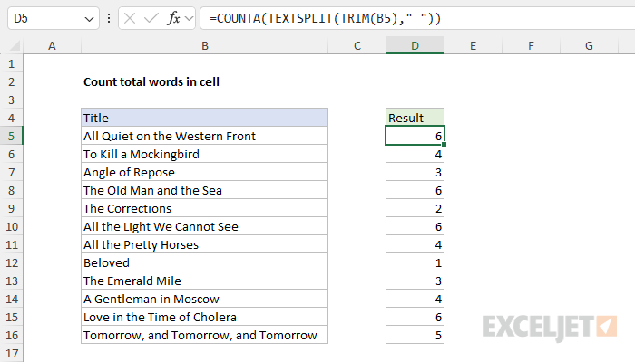 Count total words in a cell