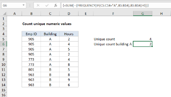 Excel Count unique numeric values with criteria