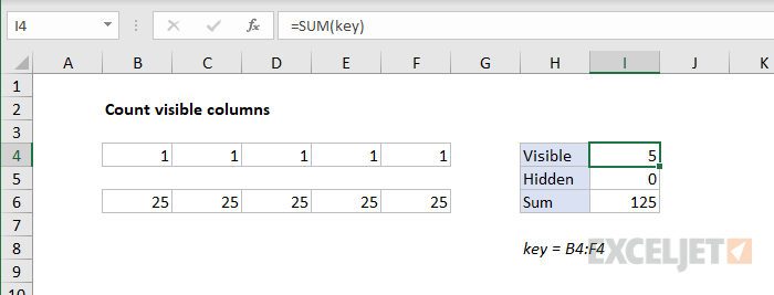 Count visible columns - all columns unhidden
