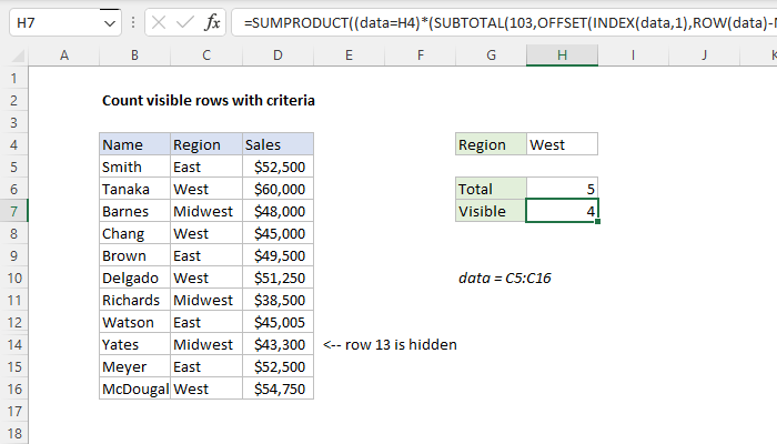 Count visible rows with criteria - Excel formula | Exceljet