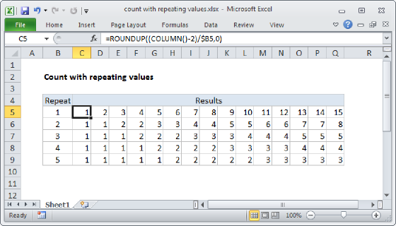 Excel Count with repeating values