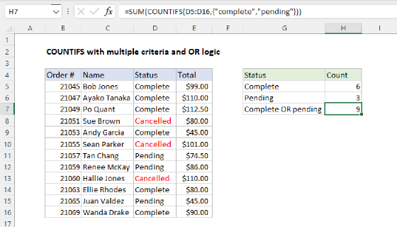 Excel COUNTIFS with multiple criteria and OR logic