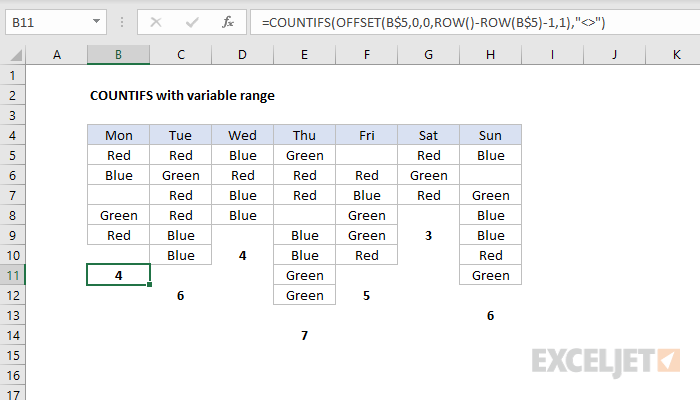 COUNTIFS with variable range