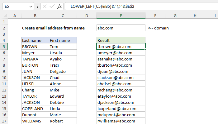 Create email address from name