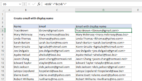 Excel Create email with display name