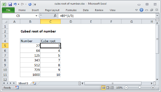 Excel Cube root of number