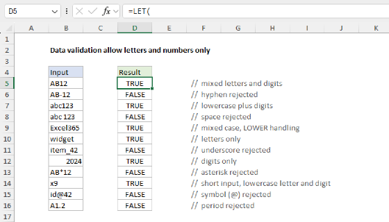 Data validation allow letters and numbers only