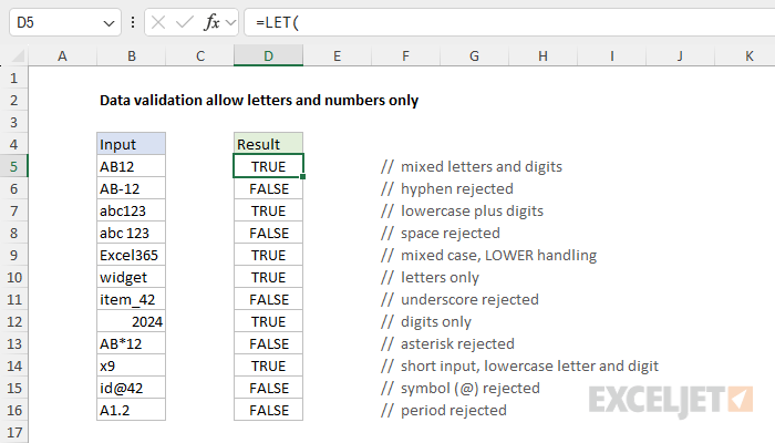 Data validation allow letters and numbers only