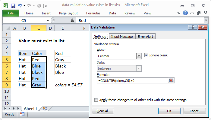 Data validation exists in list - Excel formula | Exceljet